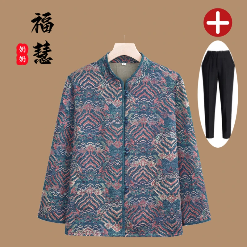 老人老太中国风奶奶装中老年妈妈装春秋老年人喜妈妈衬衫夏季红色