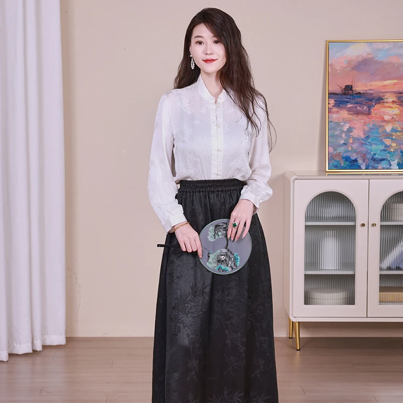 【莨珠记】香云罗黑色半身裙秋季时尚休闲气质半裙新中式国风裙子女
