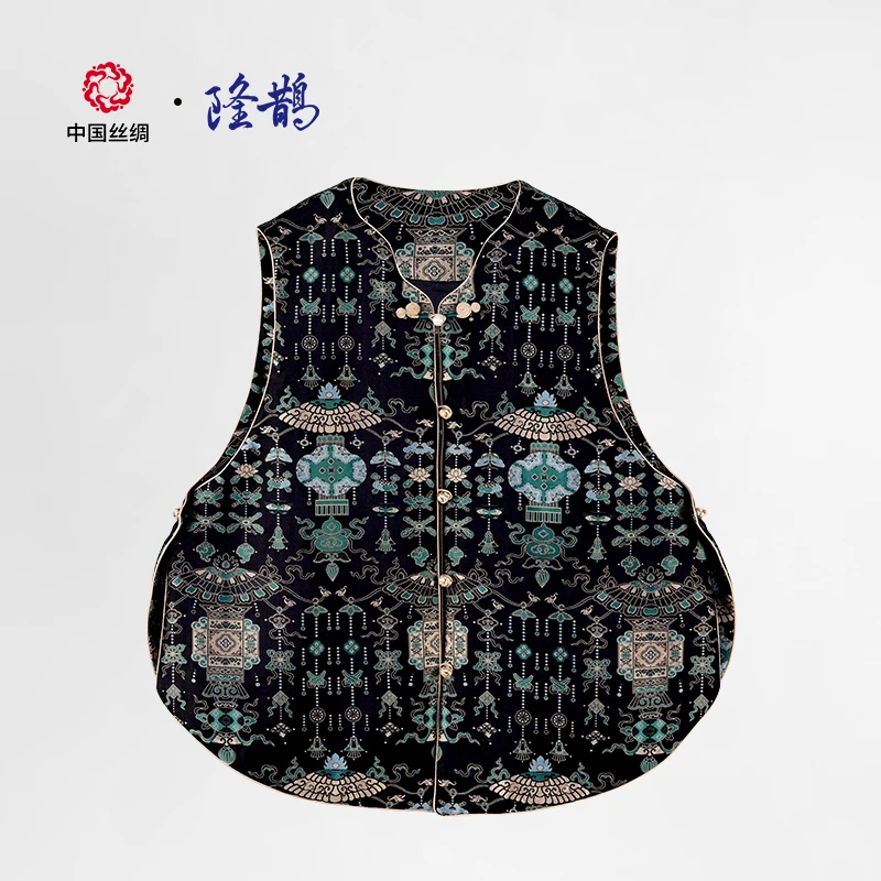 中国丝绸宋锦【锦绣宫灯 黑色对襟马甲】国风新中式百搭正品女装