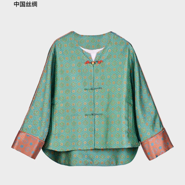 中国丝绸宋锦【绿映海棠 短外套】新中式国风通勤百搭正品女装