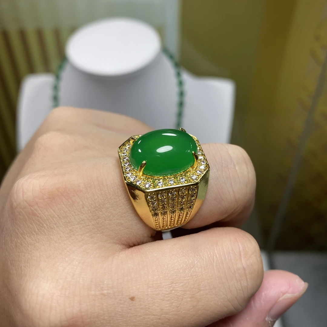 绿戒指-开口可调节含礼盒证书一物一证多样性发货玛瑙男款1j