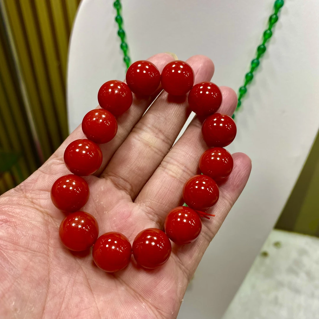 高端奢华天花板级别牛血红手串-卡14mm-1-一物一证发货玛瑙HSC1