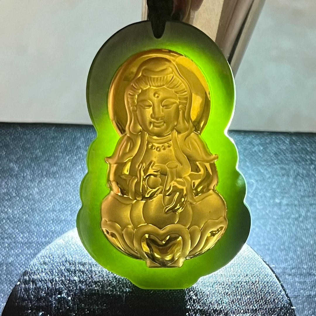 高端和田玉镶嵌足金观音吊坠-匠心品质豪镶一物一证66