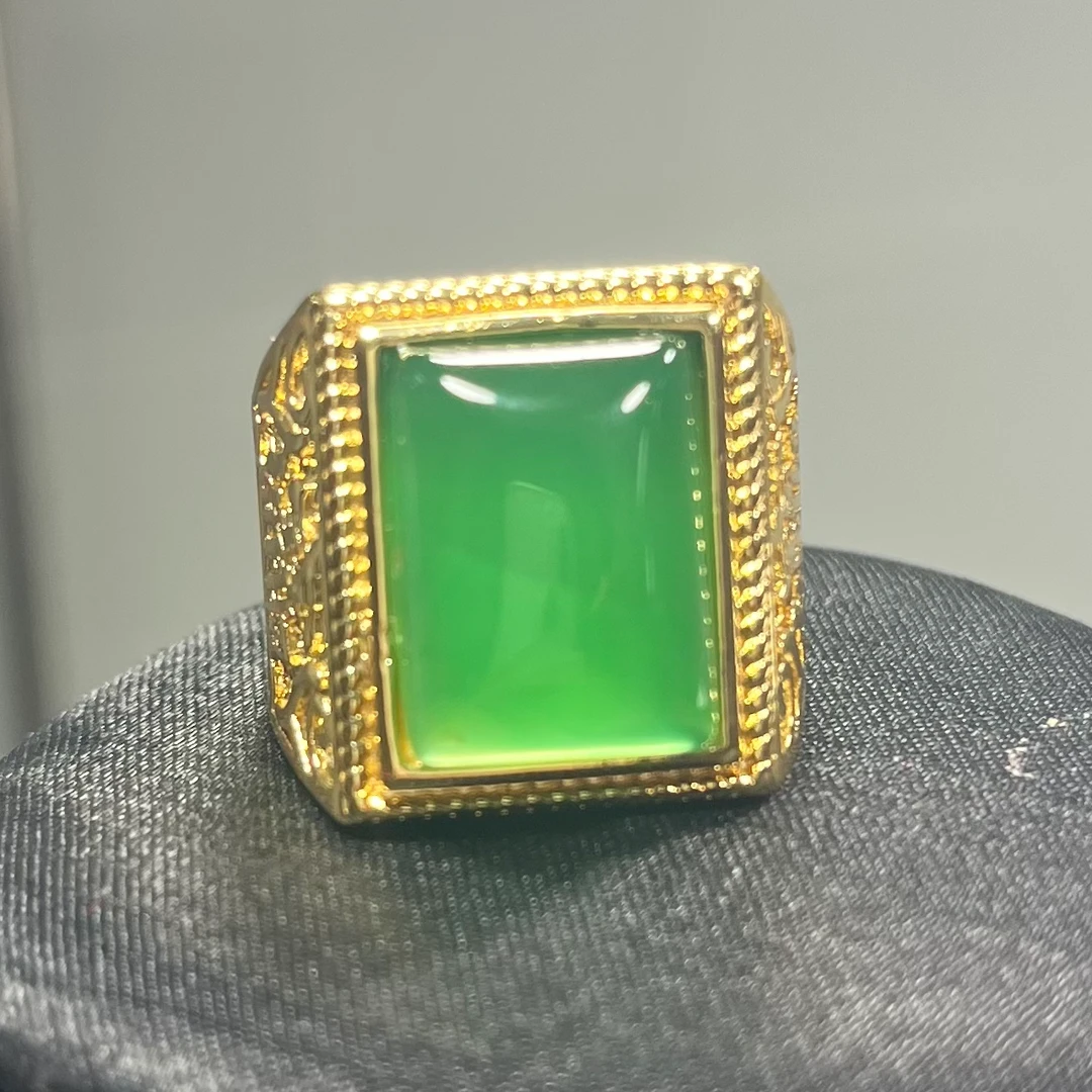 绿戒指-开口可调节含礼盒发货玛瑙男款方戒22