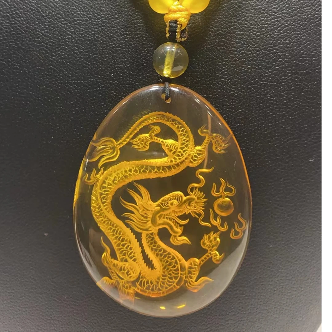 高端奢华天花板琥珀人工雕刻龙牌吊坠 抖音基地一物一证