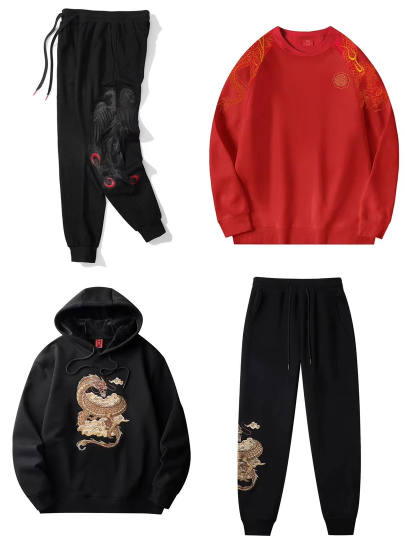 （祥云龙刺绣）2024贺岁款国潮刺绣卫衣男士休闲连帽加厚加绒宽松