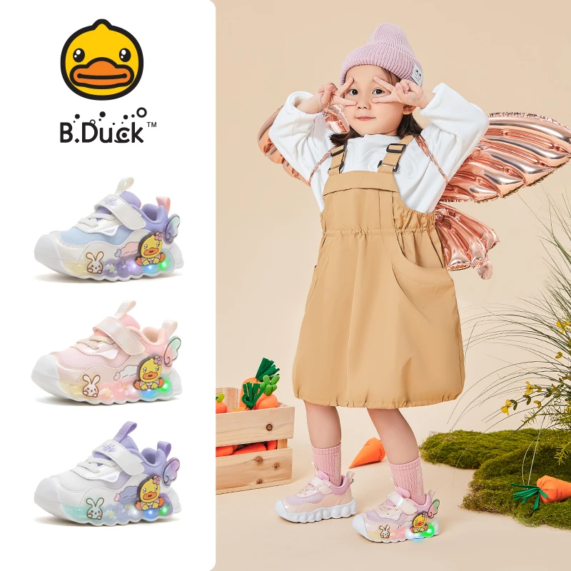 B.Duck小黄鸭童鞋春秋季女童运动鞋儿童灯鞋F3485015A