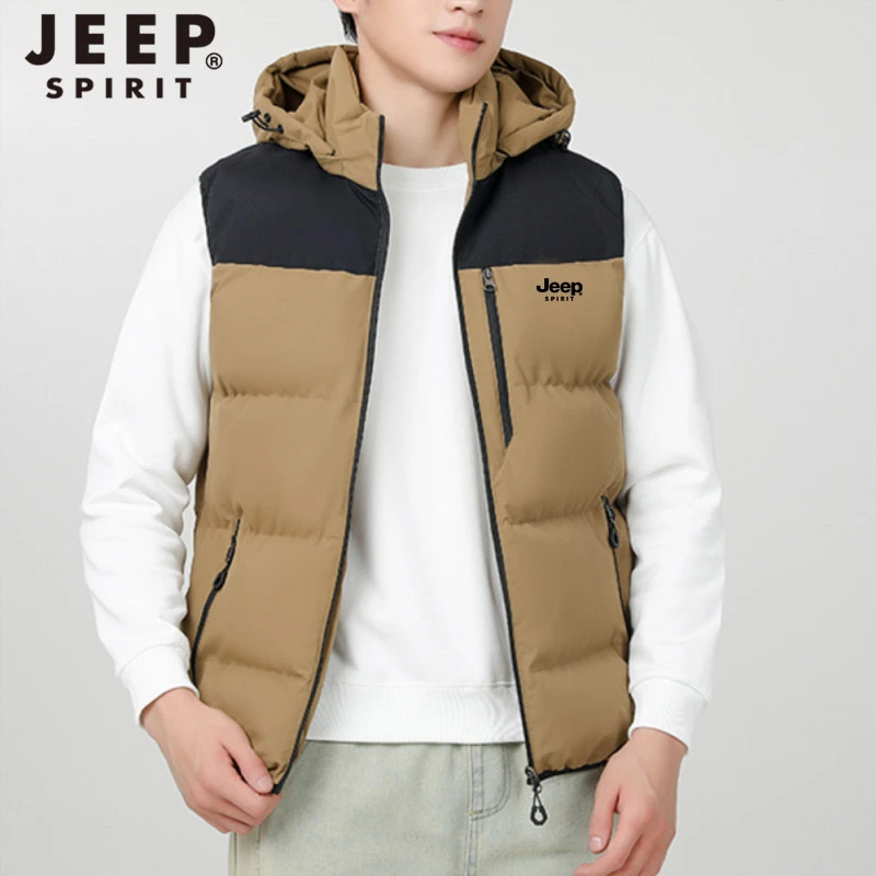 JEEPSPIRIT棉马甲男秋冬连帽加厚棉保暖防风运动时尚设计款坎肩
