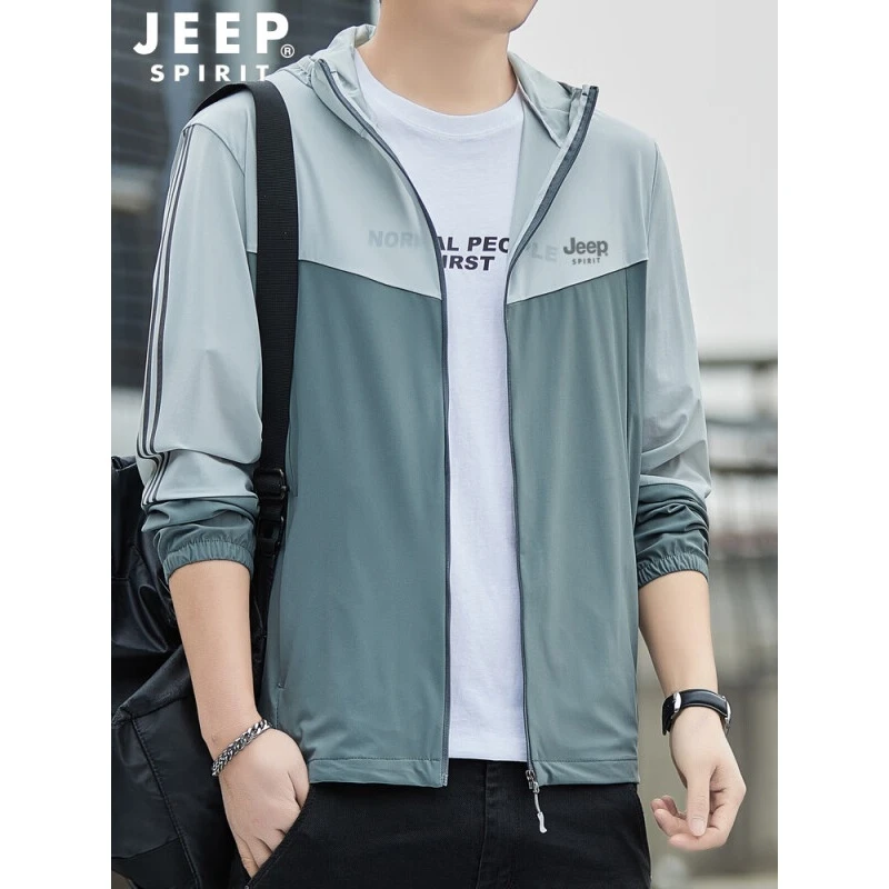 吉普JEEP防晒衣男女情侣夏季连帽冰丝透气户外休闲宽松防晒服男