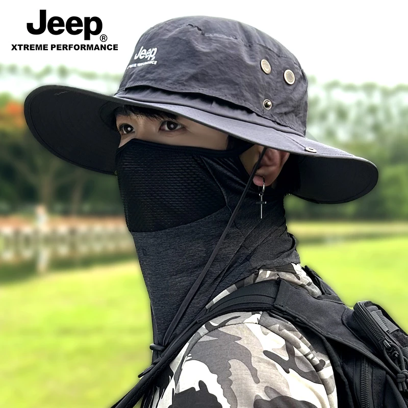 JEEP/吉普防晒帽男夏季防紫外线遮阳帽户外透气渔夫帽登山帽子女
