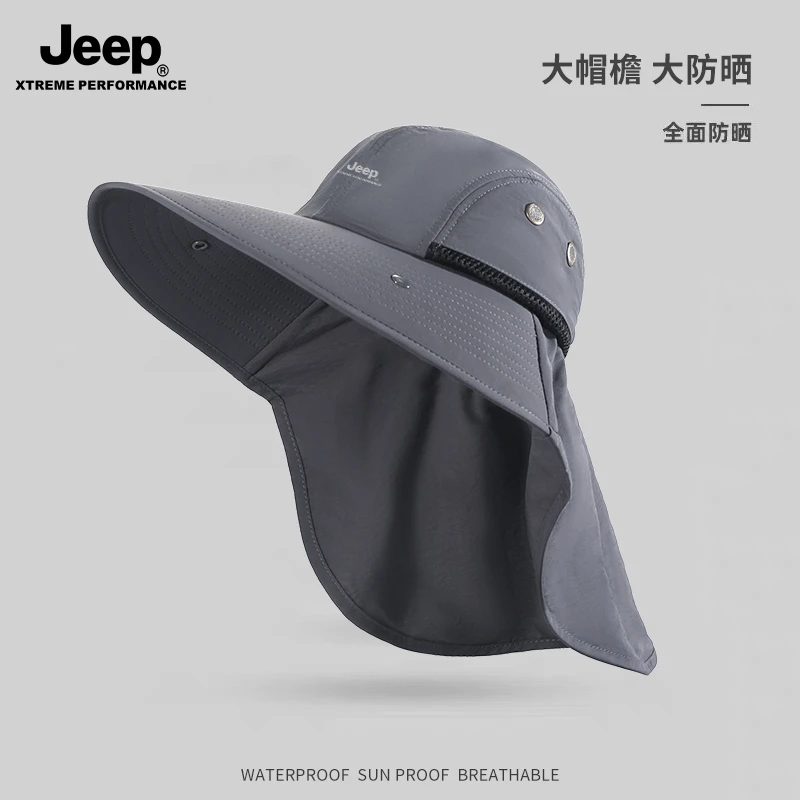 JEEP/吉普渔夫帽新款夏季遮阳帽男户外防晒帽防紫外线登山太阳帽