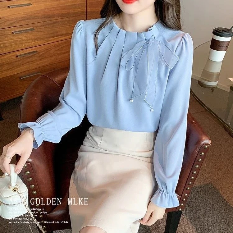 蝴蝶结小众洋气衬衫女法式气质长袖显瘦衬衣上衣时尚女士气质上衣