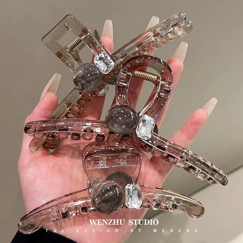 香槟色珠珠水钻抓夹女大号头发夹子头饰发卡时尚气质后脑勺鲨鱼夹