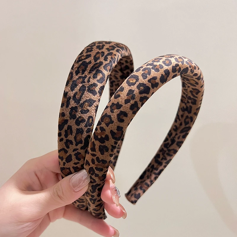 2024秋冬新款个性时尚绒面深咖色豹纹发箍韩版复古港风压发卡头箍