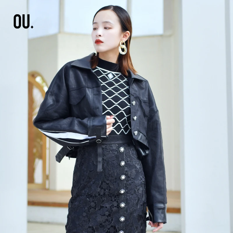 【商场同款】OU.FASHION/欧点时尚优雅设计感黑色短外套1204161017