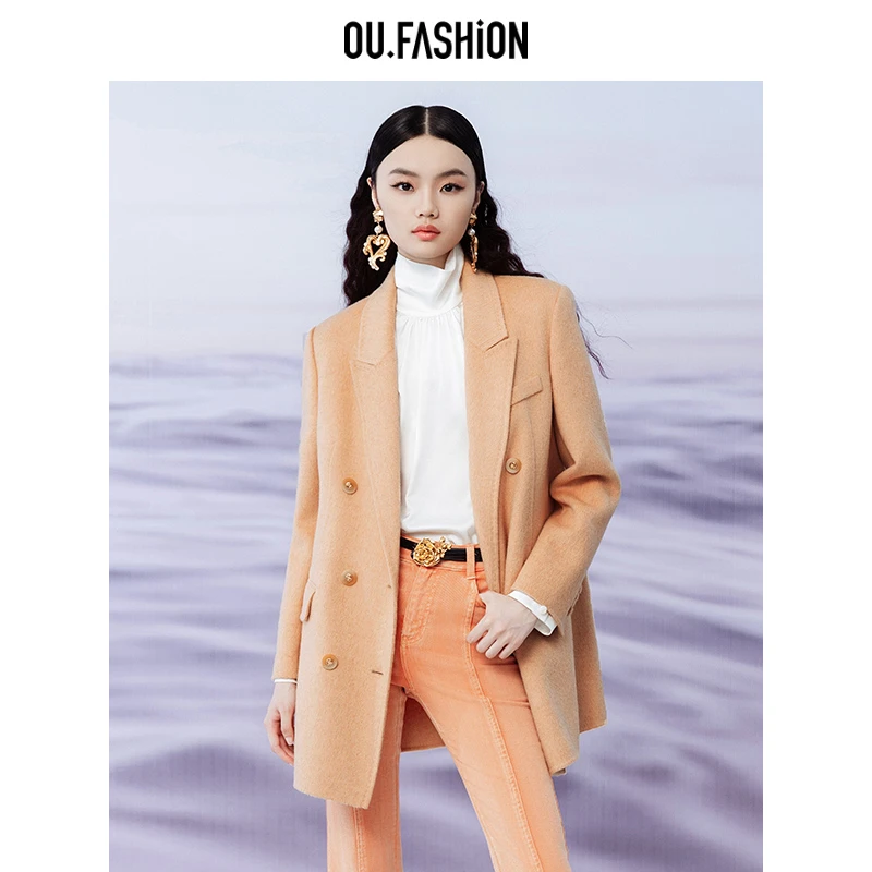 【商场同款】OU.FASHION/欧点冬款渐变色羊毛大衣1082340593