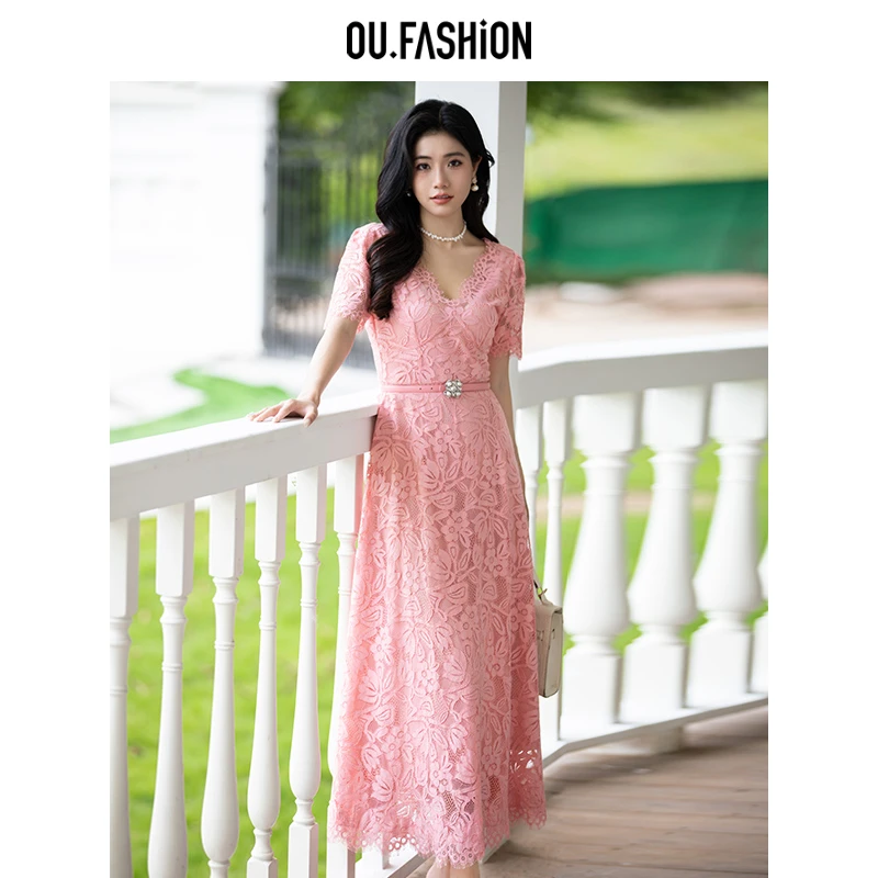 【欧点の花】OU.FASHION/欧点法式蕾丝裙显瘦收腰连衣裙6122420542