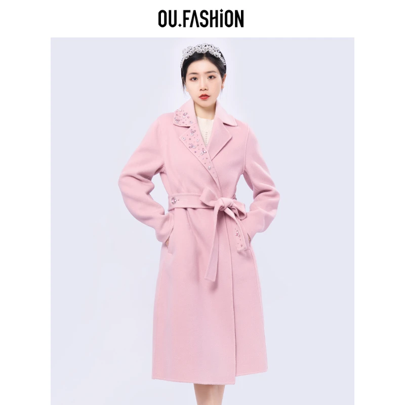OU.FASHION/欧点时尚气质优雅轻奢毛呢外套配送腰带6082240094