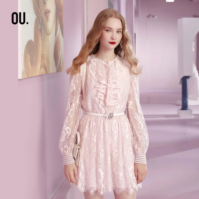 【商场同款】OU.FASHION/欧点荷叶边甜美浪漫连衣裙1203133045
