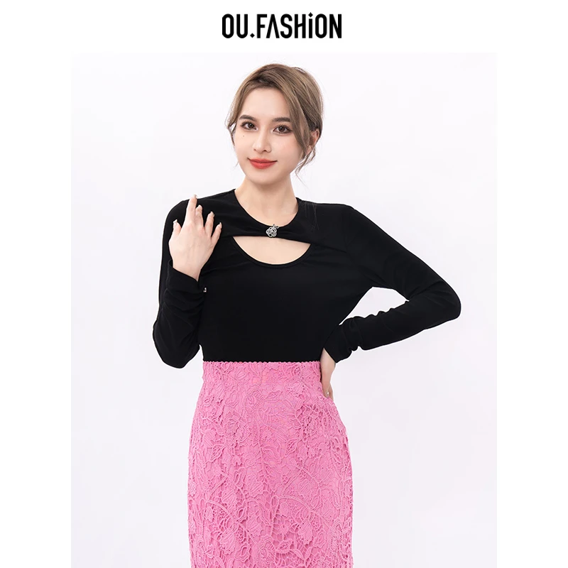 OU.FASHION/欧点领长袖T恤打底衫6022330020热力感