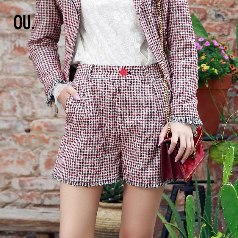 【商场同款】OU.FASHION/欧点时尚气质千鸟格优雅短裤1203151059