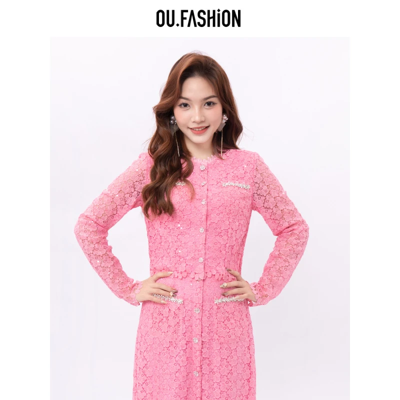 OU.FASHION/欧点重工蕾丝上衣时尚优雅小香风短外套6072330173