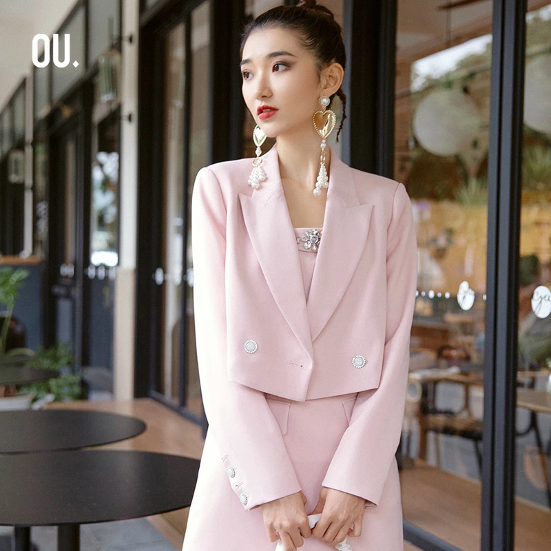 【商场同款】OU.FASHION/欧点秋冬款纯色上下套装连衣裙 1142140307