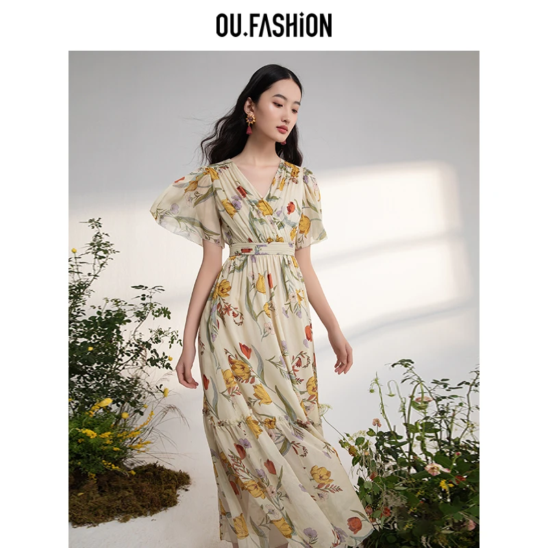 【商场同款】OU.FASHION/欧点桑蚕丝高定显瘦连衣裙1122320564