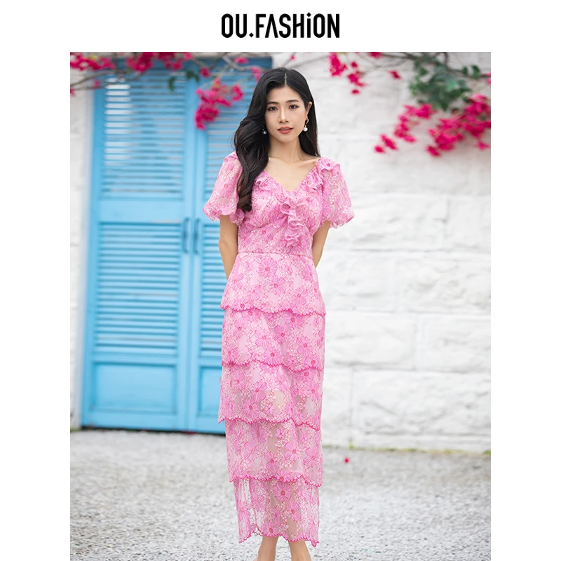 【媛媛】OU.FASHION/欧点高定蕾丝连衣裙6122420007