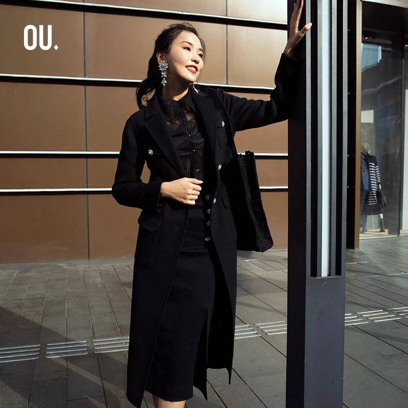【商场同款】OU.FASHION/欧点中长款绵羊毛外套女装冬季1082140215