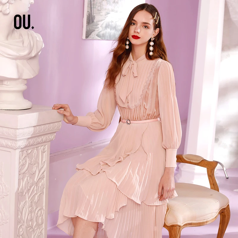 【商场同款】OU.FASHION/欧点收腰优雅法式高级连衣裙1203133074