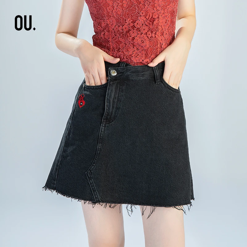 【商场同款】OU.FASHION/欧点简约甜美显瘦百搭牛仔短裙1203141002