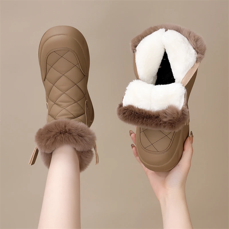 厚底雪地靴女款2024冬季新款韩版侧拉链加绒大棉保暖防寒东北棉靴