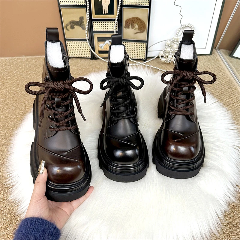 【高品质】6CM欧货厚底增高马丁靴女2025年秋冬季加绒松糕底短靴