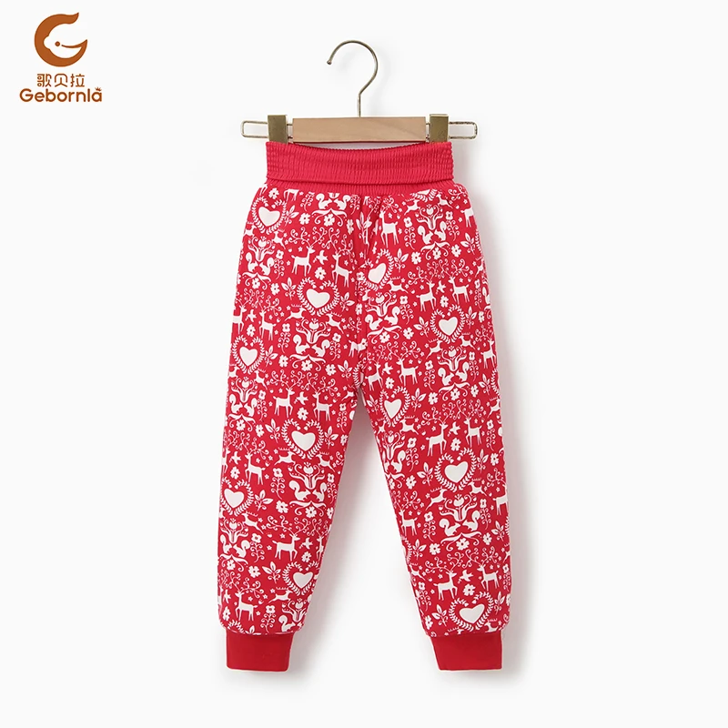 彩棉仿羊羔绒高腰加厚印花棉裤宝宝外穿冬季两用档宝宝冬裤7145