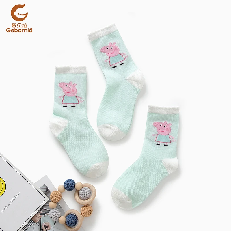 6971歌贝拉小猪精梳棉春秋袜三双装 男女宝宝中筒 袜春秋四季袜