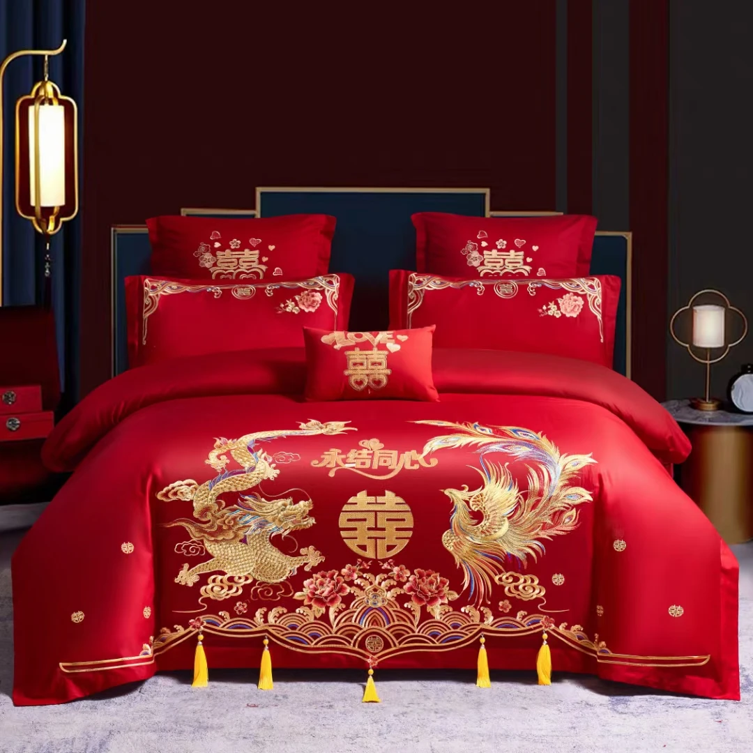 2024年新款 纯棉龙凤刺绣婚庆四件套，标准号200*230尺码可备注