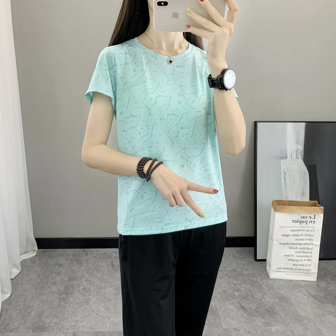 2024夏季新款枫叶速干t恤女士圆领凉感短袖轻薄透气跑步运动服