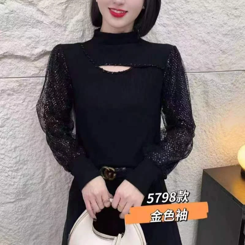 新品秋冬季百搭洋气显瘦设计感镂空时尚小衫半高领气质打底衫7259