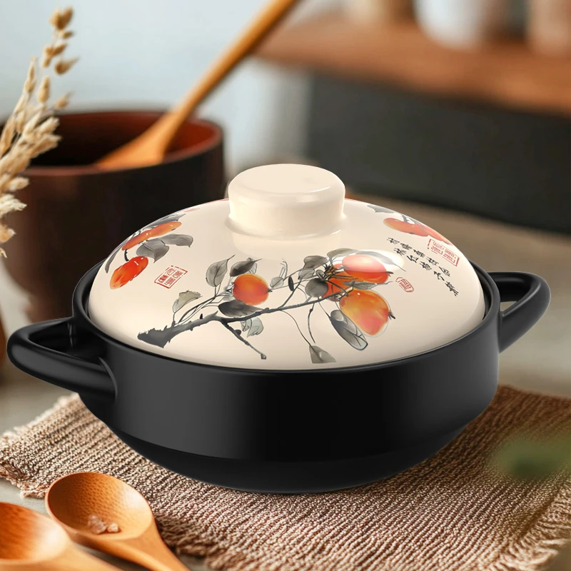 柚米国风款干烧锅陶瓷砂锅耐高温瓷煲焖肉炖菜煲仔饭锅家用款沙锅