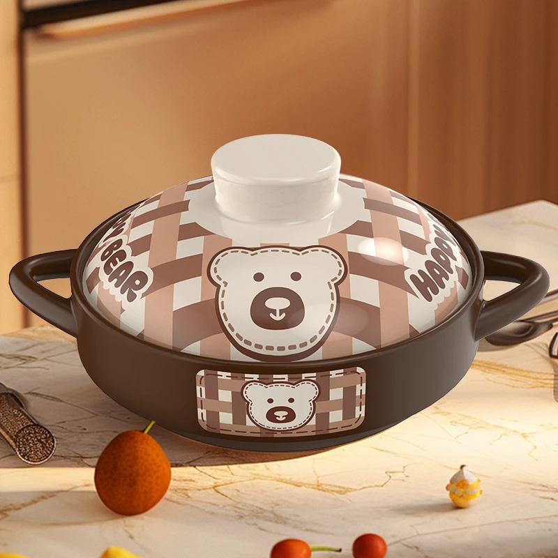 【自营】柚米一粒卡通熊干烧锅砂锅浅锅砂锅传统干烧不裂炒菜啫啫煲