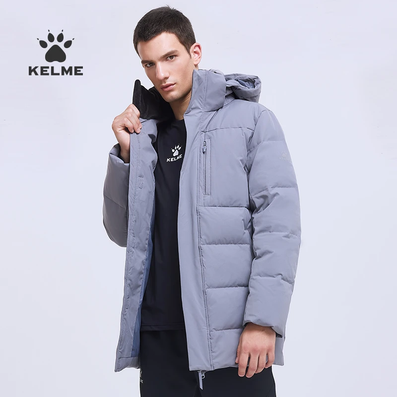 KELME卡尔美运动中长款羽绒服加厚保暖户外休闲连帽防风立领jq