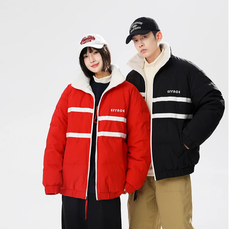 暴力熊双面穿棉服加绒男士运动短款潮流加厚保暖立领冬季