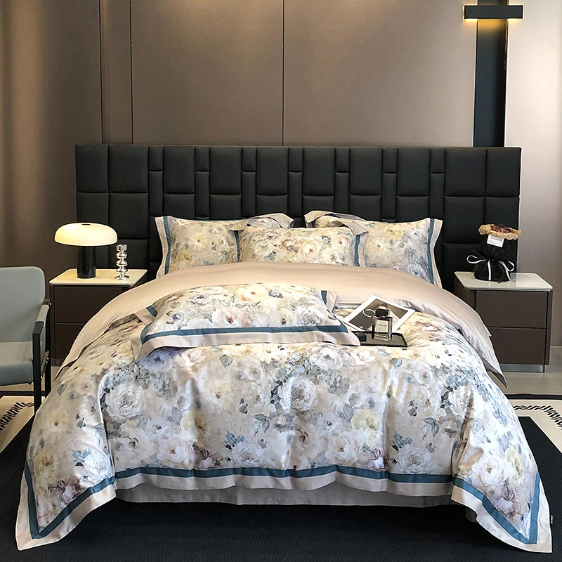 2025新款轻奢简约时尚欧式高档丝滑50S全棉数码印花长绒棉四件套