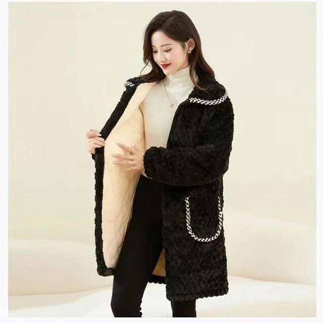 冬季新款女装时尚修身青年加厚加绒保暖外套秋冬女毛呢外套气质