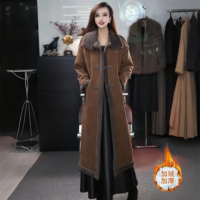 YZ2024冬季新款加厚长款高级感轻奢皮毛一体大衣外套网红气质保暖