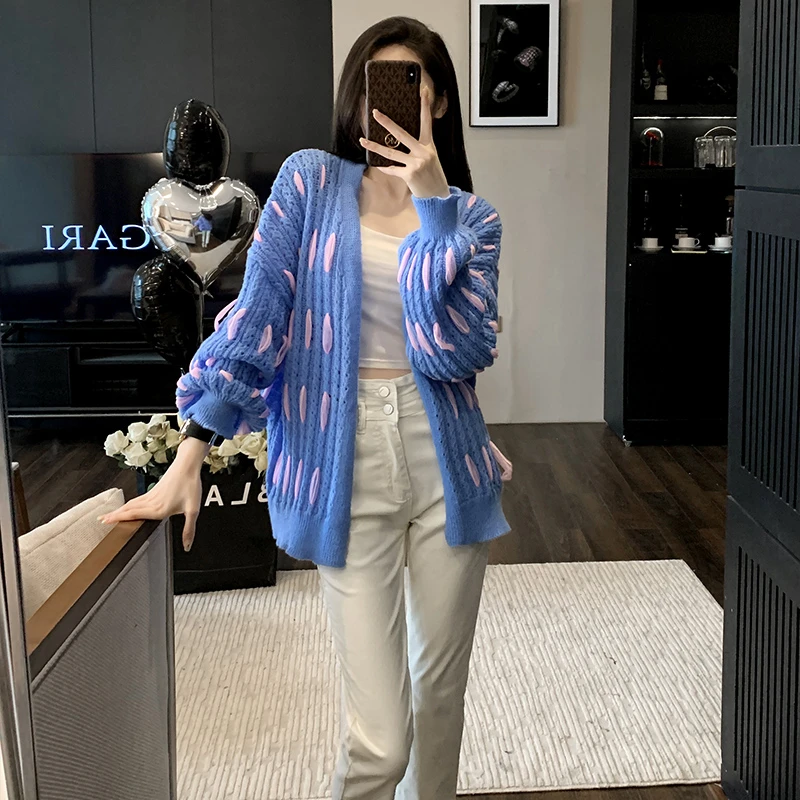 盐系穿搭休闲时尚套装女春洋气减龄毛衣针织开衫外套牛仔裤两件套