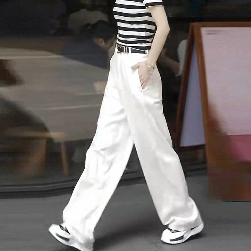 高腰阔腿牛仔裤女裤子复古白色2025春季新款设计感显瘦直筒拖地裤