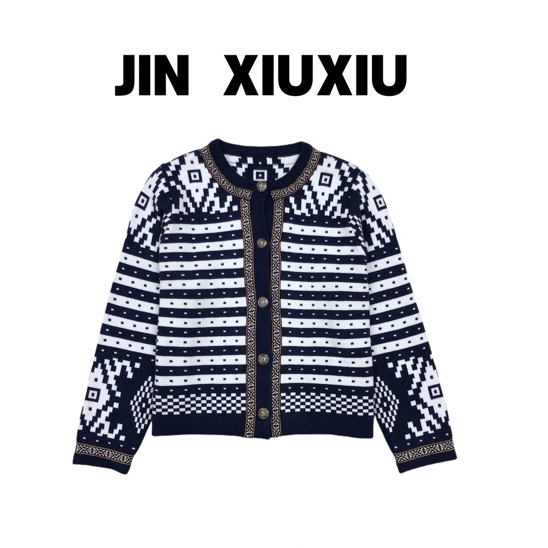 【金秀秀】【复古条纹】1128韩国东大门新款复古百搭针织开衫