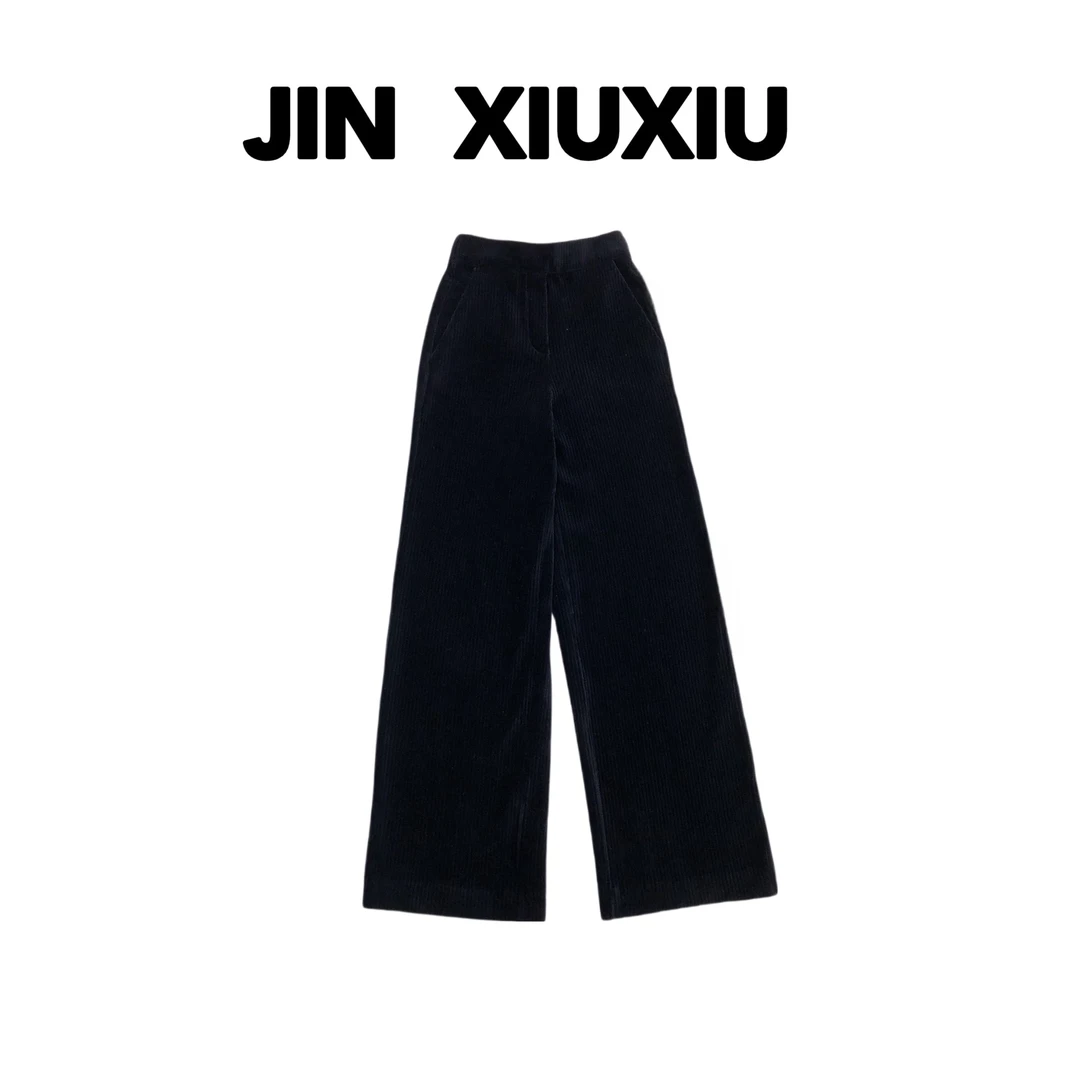 【金秀秀】【深圳出品】184秋冬新款后面松紧丝绒直筒裤